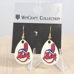 ⛔SOLD!⛔ White Teardrop Chief Wahoo earrings 1990s